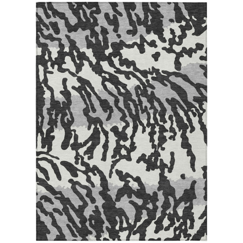 3' X 5' Black Gray And Ivory Animal Print Washable Indoor Outdoor Area Rug