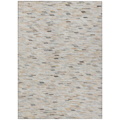 5' X 8' Linen And Gray Geometric Washable Indoor Outdoor Area Rug