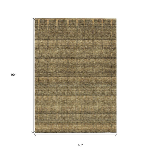 5' X 8' Brown Beige And Chocolate Striped Washable Indoor Outdoor Area Rug