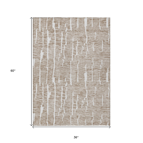 3' X 5' Brown And Ivory Abstract Washable Indoor Outdoor Area Rug