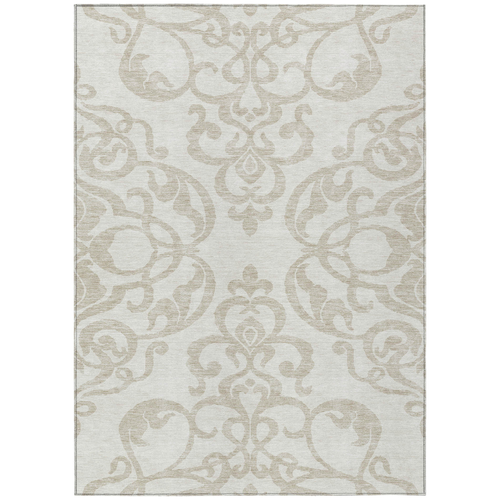 3' X 5' Ivory And Beige Damask Washable Indoor Outdoor Area Rug