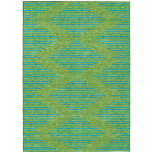 5' X 8' Green And Aqua Geometric Washable Indoor Outdoor Area Rug