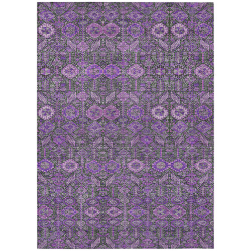 3' X 5' Purple and Green Floral Washable Non Skid Indoor Outdoor Area Rug