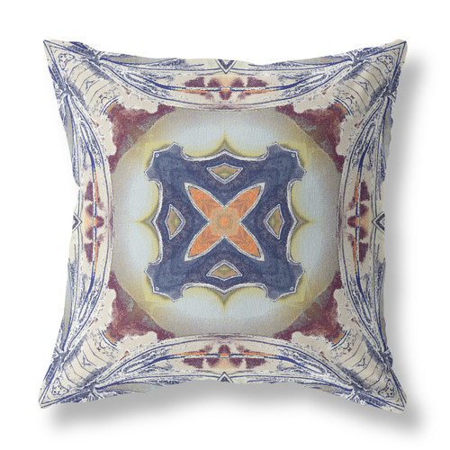 26" X 26" Grey And Indigo Blown Seam Geometric Indoor Outdoor Throw Pillow