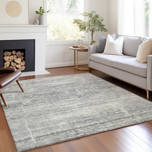 5' X 8' Silver Gray And Charcoal Abstract Washable Indoor Outdoor Area Rug