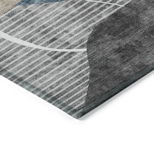 3' X 5' Blue Gray And Charcoal Abstract Washable Indoor Outdoor Area Rug