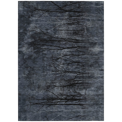 5' X 8' Charcoal And Gray Floral Washable Indoor Outdoor Area Rug