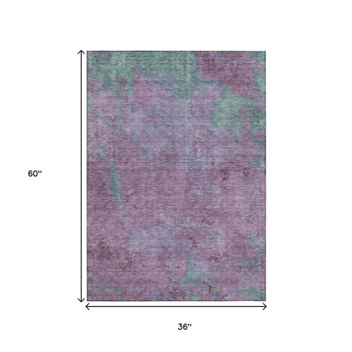 3' X 5' Lavender And Teal Blue Abstract Washable Indoor Outdoor Area Rug