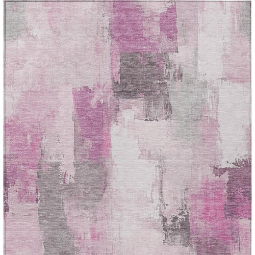 5' X 8' Pink And Silver Abstract Washable Indoor Outdoor Area Rug - Pink, Silver