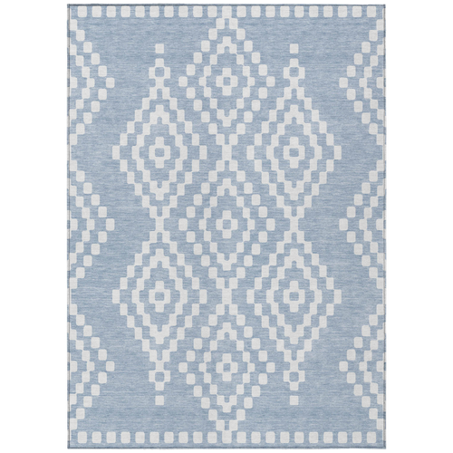 3' X 5' Denim Blue And Ivory Geometric Washable Indoor Outdoor Area Rug