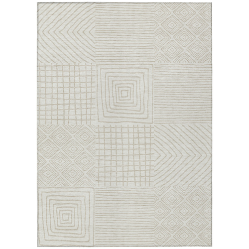 3' X 5' Ivory And Beige Geometric Washable Indoor Outdoor Area Rug