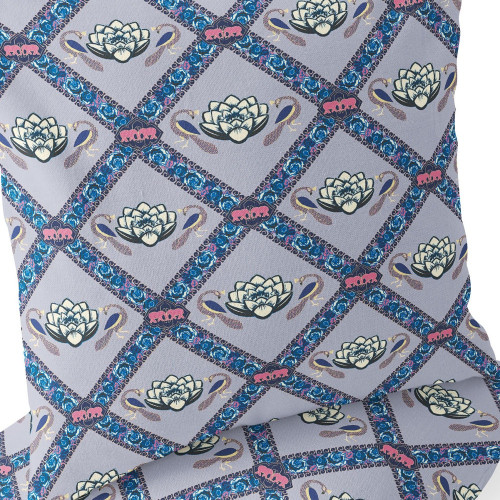 Set of Two 16" X 16" Blue and Gray Peacock Blown Seam Floral Indoor Outdoor Throw Pillow Polyester Modern Style