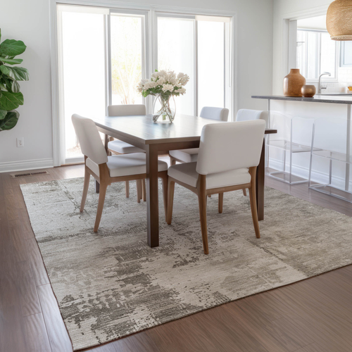 5' X 8' Beige And Gray Abstract Washable Indoor Outdoor Area Rug