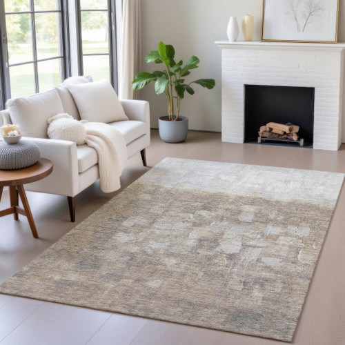 5' X 8' Taupe And Silver Abstract Washable Indoor Outdoor Area Rug - Taupe, Silver