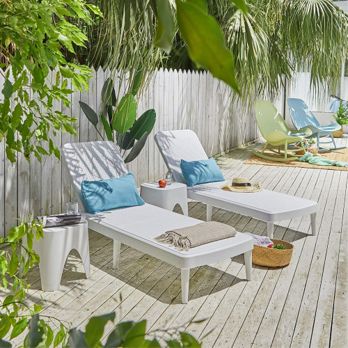 75" White Heavy Duty Plastic Outdoor Stacking Chaise Lounge
