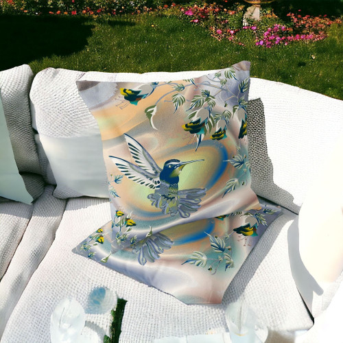 Set of Two 16" X 16" Yellow Bird Blown Seam Indoor Outdoor Throw Pillow Polyester Home Accent