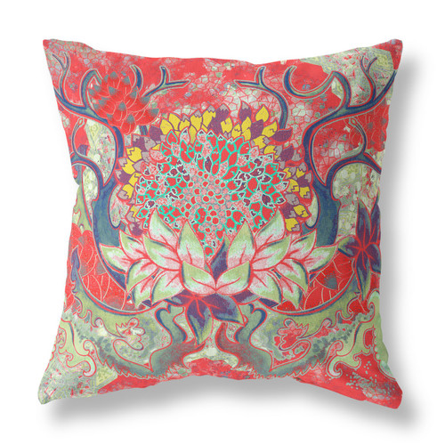 16" X 16" Red And Green Blown Seam Geometric Indoor Outdoor Throw Pillow