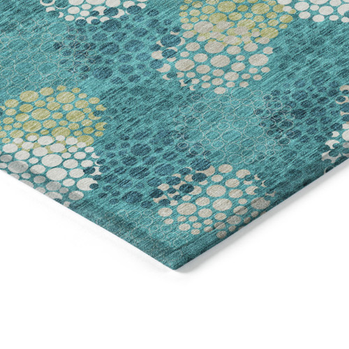 5' X 8' Emerald Gray And Ivory Polka Dot Washable Indoor Outdoor Area Rug