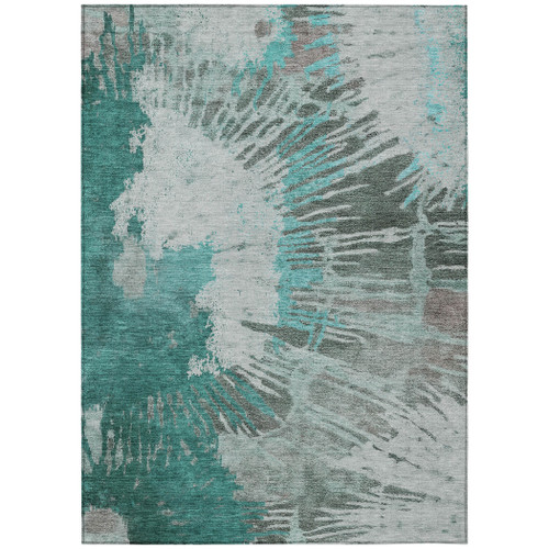 5' X 8' Dark Green Aqua And Gray Abstract Washable Indoor Outdoor Area Rug
