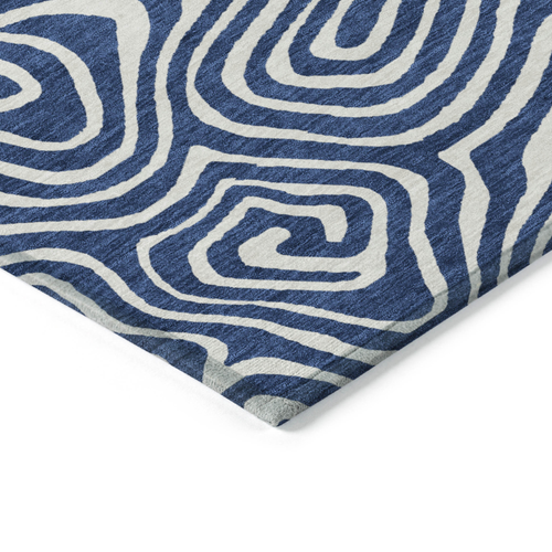 3' X 5' Navy Blue And Ivory Abstract Washable Indoor Outdoor Area Rug