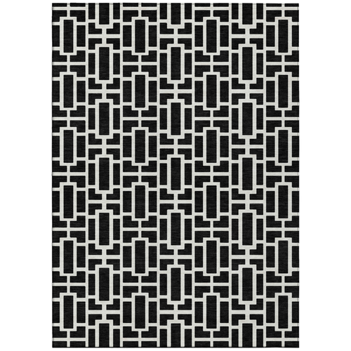 5' X 8' Black And Ivory Geometric Washable Indoor Outdoor Area Rug