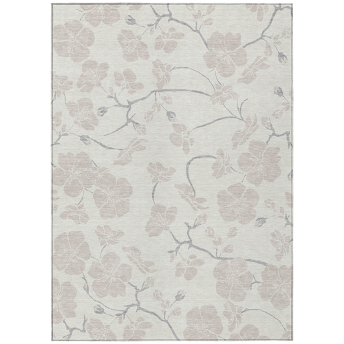 3' X 5' Ivory And Gray Floral Washable Indoor Outdoor Area Rug