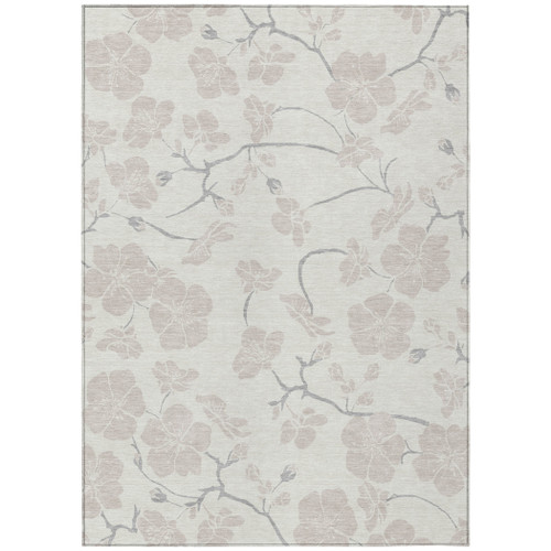 3' X 5' Ivory And Gray Floral Washable Indoor Outdoor Area Rug