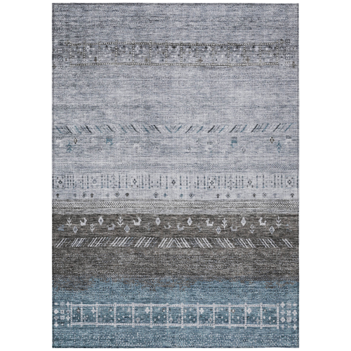 5' X 8' Blue Gray And Charcoal Southwestern Washable Indoor Outdoor Area Rug