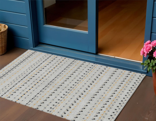 3' X 5' Silver And Gray Striped Washable Indoor Outdoor Area Rug