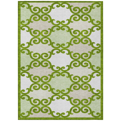 5' X 8' Lime Green And Ivory Trellis Washable Indoor Outdoor Area Rug