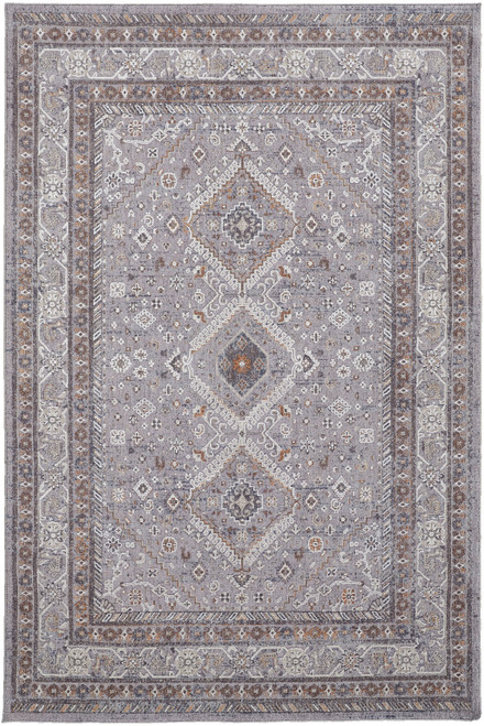 10' X 13' Gray Orange And Ivory Floral Power Loom Stain Resistant Area Rug