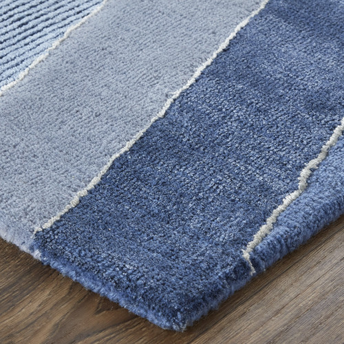 9' X 12' Blue And Silver Wool Mosaic Hand Tufted Area Rug