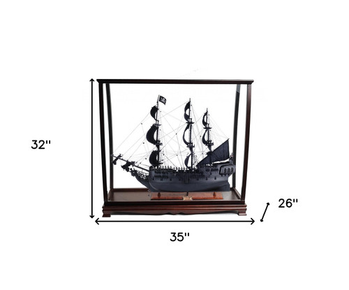 32" Black Solid Wood Hand Painted Black Pearl Pirate Medium Display Case Model Boat