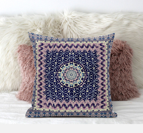 18" X 18" Grey Blue Floral Blown Seam Suede Throw Pillow