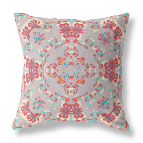 18" X 18" Purple And Red Abstract Blown Seam Suede Throw Pillow
