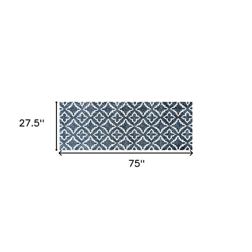 2' X 6' Navy Blue Moroccan Machine Tufted Runner Rug With UV Protection