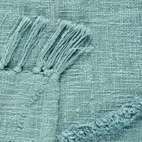 60" X 50" Blue Woven Cotton Throw Blanket with Fringe