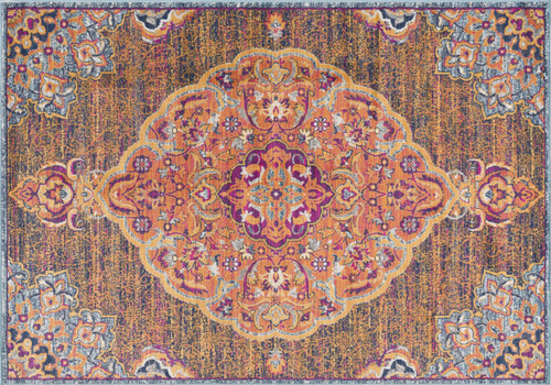 5' X 8' Rustic Orange Medallion Area Rug