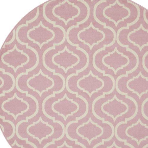 5' Pink And Ivory Moroccan Round Rug