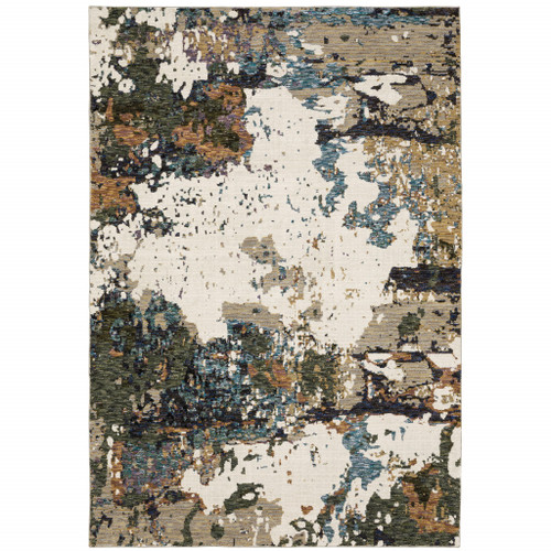 5' X 7' Blue and Ivory Abstract Power Loom Area Rug