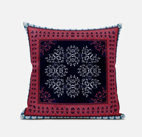 20" X 20" Red Black Geometric Blown Seam Suede Throw Pillow