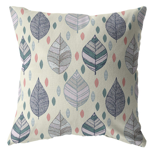 18” Cream Gray Leaves Suede Decorative Throw Pillow