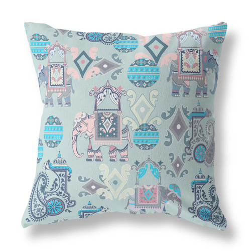 18" X 18" Gray And Pink Paisley Blown Seam Suede Throw Pillow