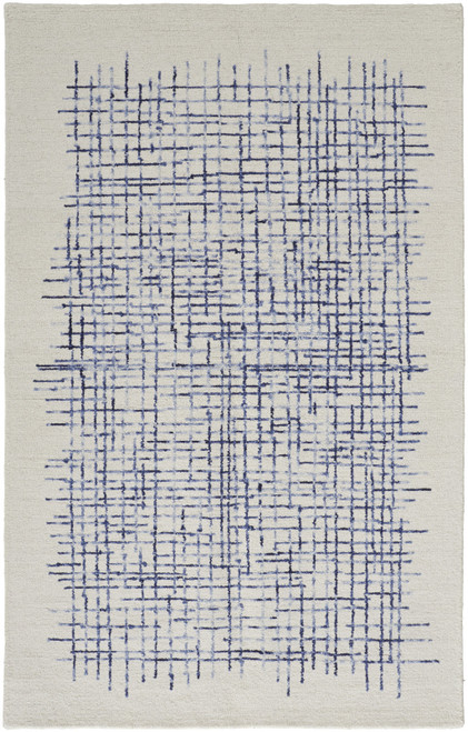 10' X 14' Ivory And Blue Wool Crosshatch Hand Tufted Area Rug