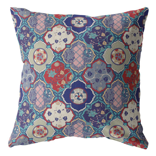 18” Turquoise Cream Trellis Suede Throw Pillow