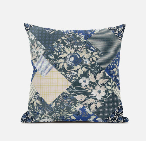 18" Gray Cream Floral Suede Throw Pillow