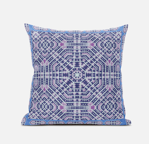 18" X 18" Indigo Hot Pink Geometric Blown Seam Suede Throw Pillow