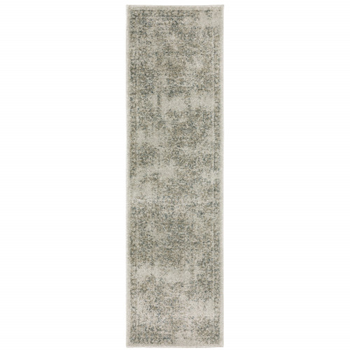 2' X 8' Grey Beige And Teal Oriental Power Loom Stain Resistant Runner Rug