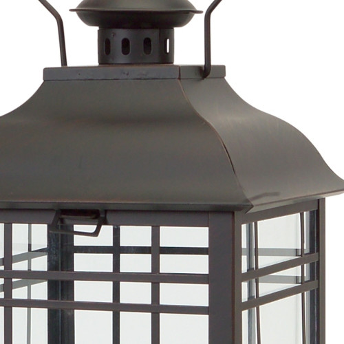 Set of Three Black Distressed Geometric Glass And Metal Floor Lantern Candle Holders