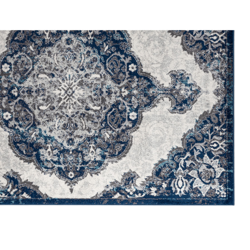 2' X 3' Ivory And Blue Medallion Area Rug